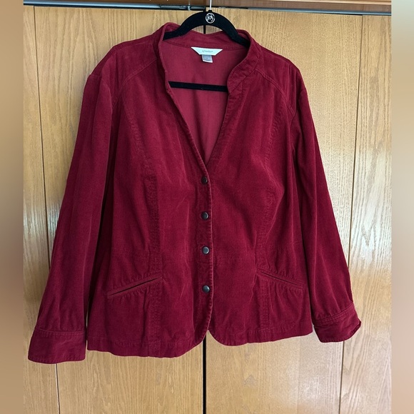Christopher Banks cranberry Red Snap Front Corduroy jacket over shirt. - Picture 1 of 5
